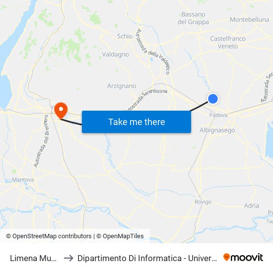 Limena Municipio to Dipartimento Di Informatica - Università Di Verona map