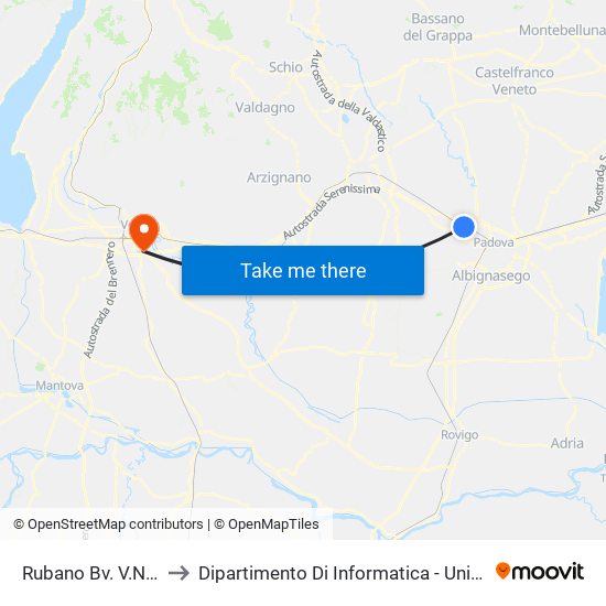 Rubano Bv. V.Nespolaro to Dipartimento Di Informatica - Università Di Verona map