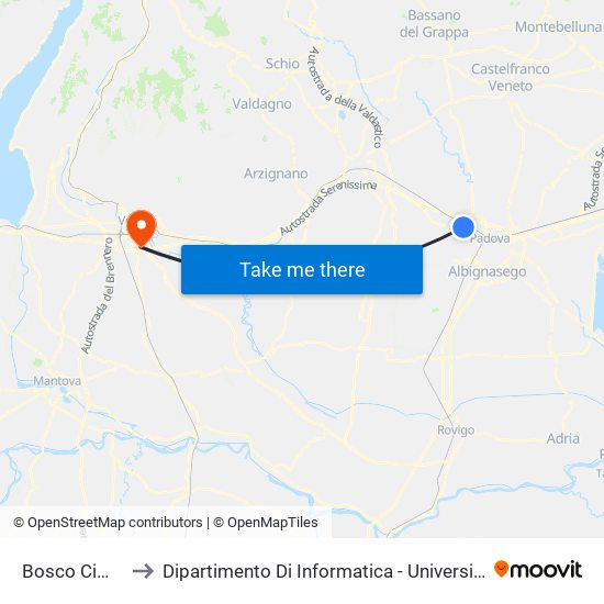 Bosco Cimitero to Dipartimento Di Informatica - Università Di Verona map