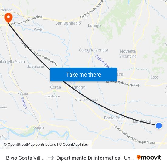 Bivio Costa Villanova D.G. to Dipartimento Di Informatica - Università Di Verona map