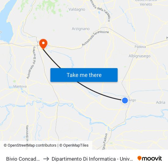 Bivio Concadirame R to Dipartimento Di Informatica - Università Di Verona map