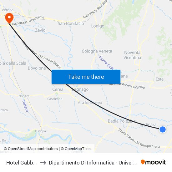 Hotel Gabbiano R to Dipartimento Di Informatica - Università Di Verona map