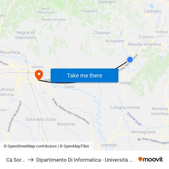 Cà Sordis to Dipartimento Di Informatica - Università Di Verona map