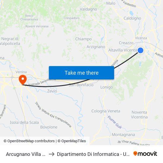 Arcugnano Villa Margherita to Dipartimento Di Informatica - Università Di Verona map