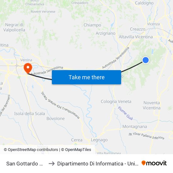San Gottardo Miramonti to Dipartimento Di Informatica - Università Di Verona map