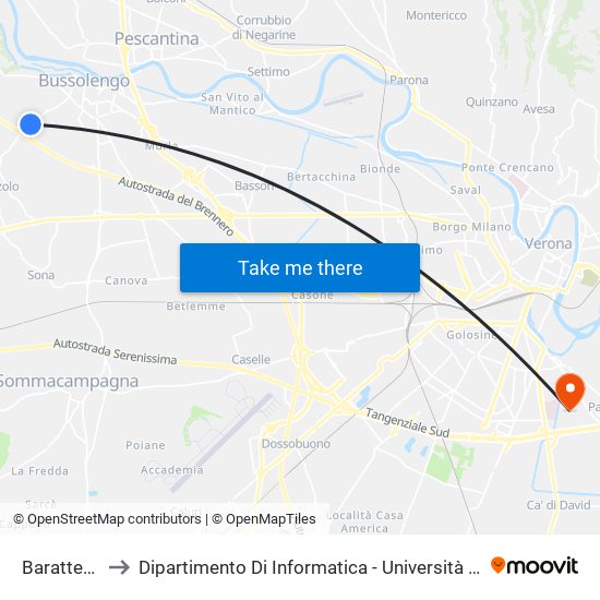 Barattere A to Dipartimento Di Informatica - Università Di Verona map