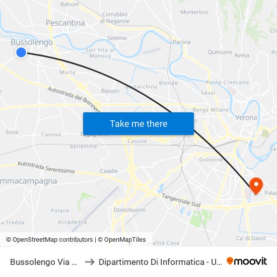 Bussolengo Via San Salvar B to Dipartimento Di Informatica - Università Di Verona map
