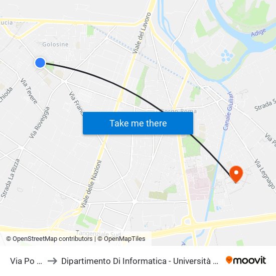 Via Po II B to Dipartimento Di Informatica - Università Di Verona map