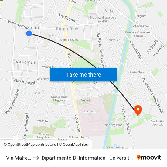 Via Malfer I B to Dipartimento Di Informatica - Università Di Verona map