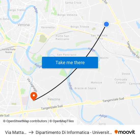 Via Mattarana to Dipartimento Di Informatica - Università Di Verona map