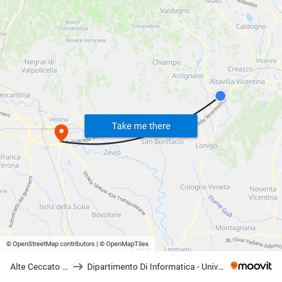 Alte Ceccato Bisazza to Dipartimento Di Informatica - Università Di Verona map