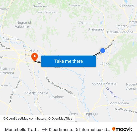 Montebello Trattoria Padana to Dipartimento Di Informatica - Università Di Verona map