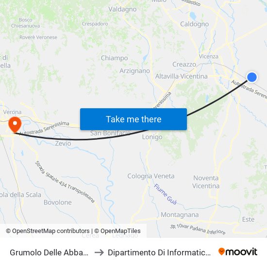 Grumolo Delle Abbadesse Via Rasega to Dipartimento Di Informatica - Università Di Verona map