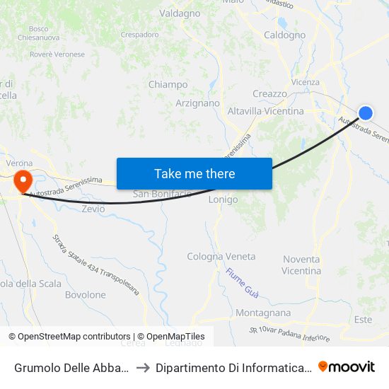 Grumolo Delle Abbadesse Tre Scalini to Dipartimento Di Informatica - Università Di Verona map