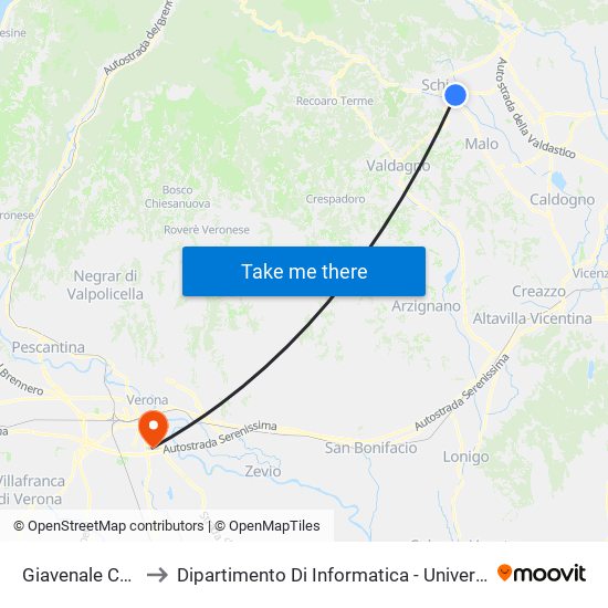 Giavenale Cementi to Dipartimento Di Informatica - Università Di Verona map