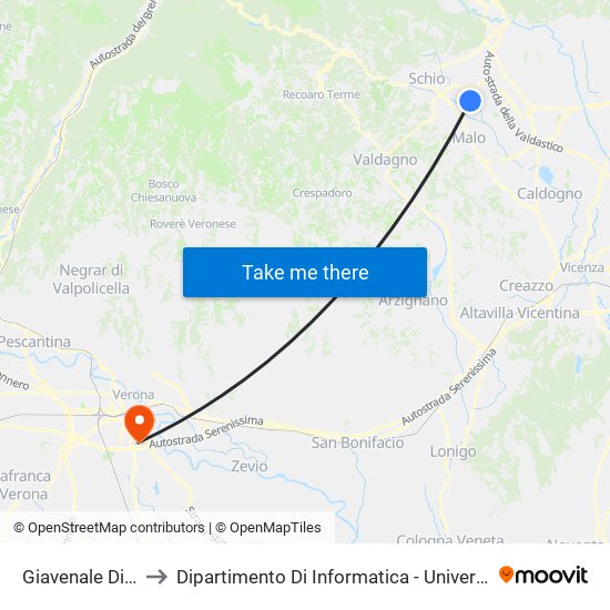 Giavenale Di Sotto to Dipartimento Di Informatica - Università Di Verona map