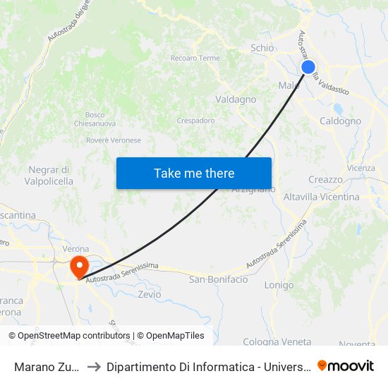 Marano Zuccato to Dipartimento Di Informatica - Università Di Verona map