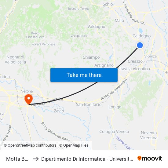 Motta Bassa to Dipartimento Di Informatica - Università Di Verona map