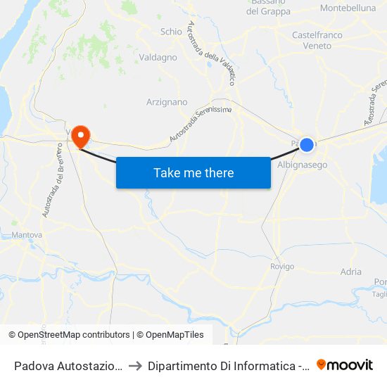 Padova Autostazione (Corsia 11) to Dipartimento Di Informatica - Università Di Verona map