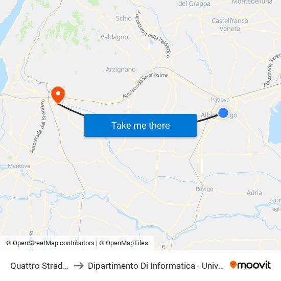 Quattro Strade S.P.63 to Dipartimento Di Informatica - Università Di Verona map