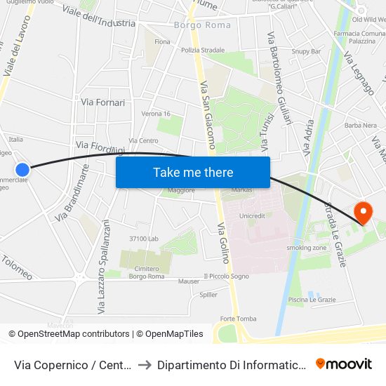 Via Copernico / Centro Commerciale A to Dipartimento Di Informatica - Università Di Verona map