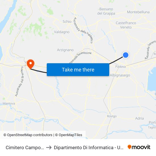 Cimitero Campodarsego R to Dipartimento Di Informatica - Università Di Verona map