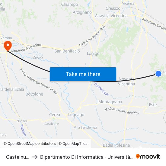 Castelnuovo to Dipartimento Di Informatica - Università Di Verona map