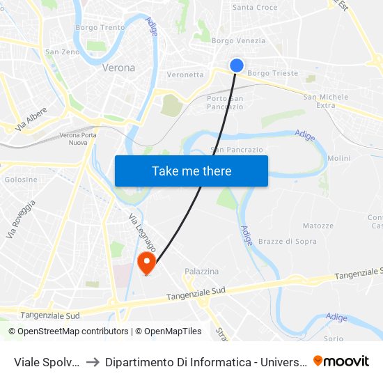 Viale Spolverini I to Dipartimento Di Informatica - Università Di Verona map