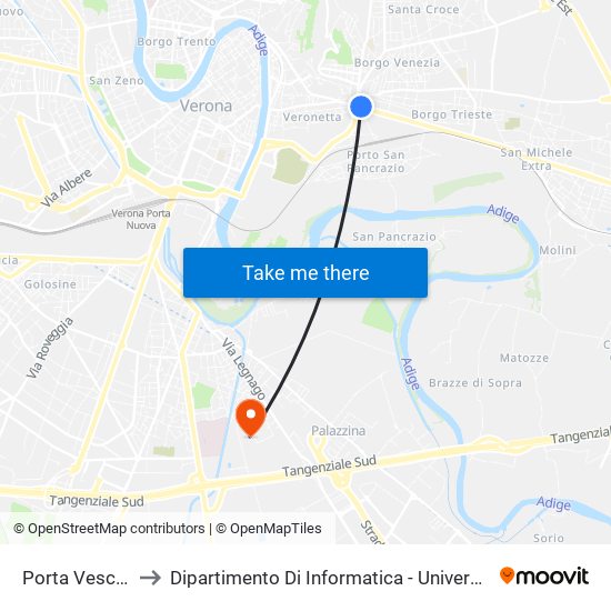 Porta Vescovo D to Dipartimento Di Informatica - Università Di Verona map