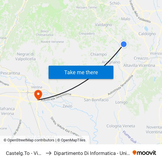 Castelg.To - Viale Chiuse to Dipartimento Di Informatica - Università Di Verona map