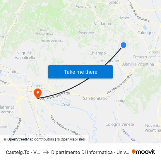 Castelg.To - Via Grumi to Dipartimento Di Informatica - Università Di Verona map