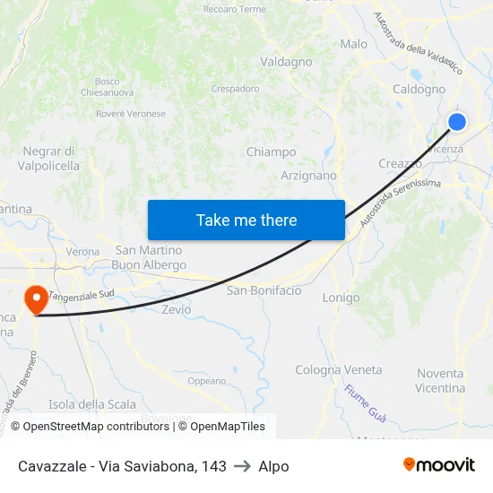 Cavazzale - Saviabona Street 143 to Alpo map