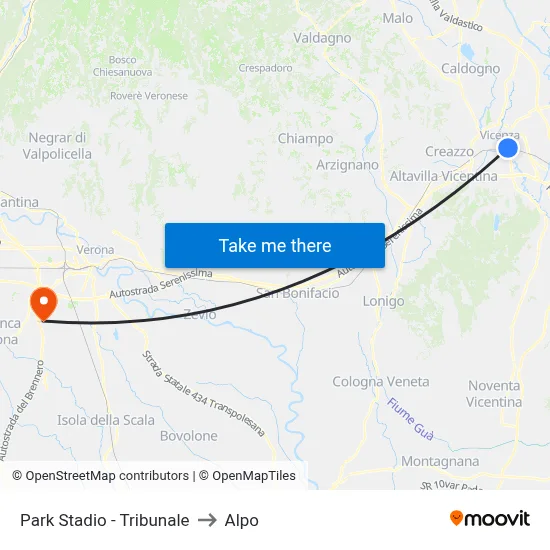 Park Stadio - Tribunale to Alpo map