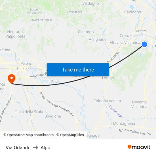 Via Orlando to Alpo map