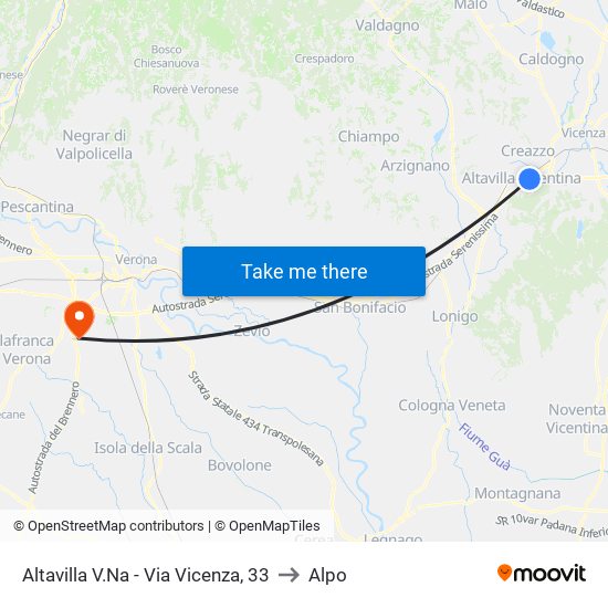 Altavilla V.Na - Via Vicenza, 33 to Alpo map