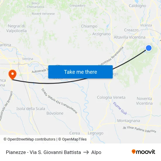 Pianezze - St. John the Baptist Street to Alpo map