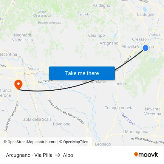 Arcugnano - Via Pilla to Alpo map