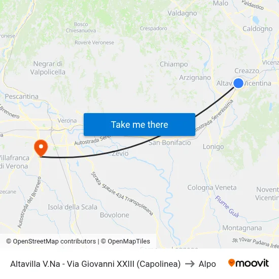 Altavilla Vicentina - Giovanni XXIII Street (Terminal) to Alpo map