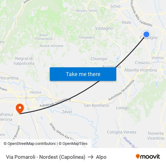 Via Pomaroli - Nordest (Capolinea) to Alpo map