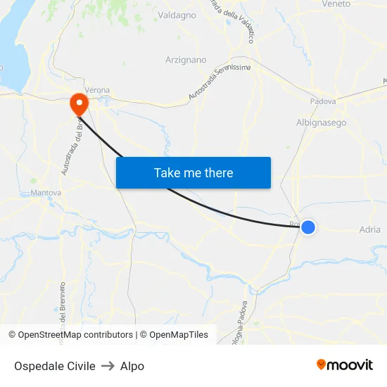 Civil Hospital to Alpo map