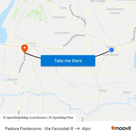 Padova Pontecorvo - Via Facciolati R to Alpo map