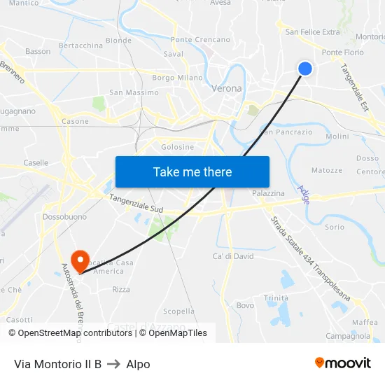 Via Montorio II B to Alpo map
