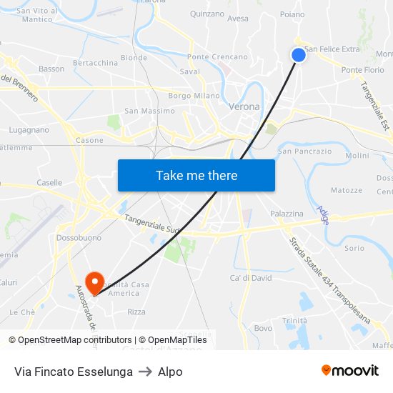 Via Fincato Esselunga to Alpo map