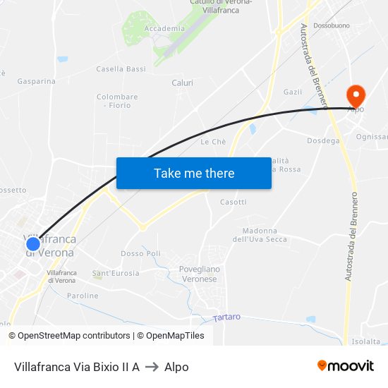 Villafranca Via Bixio II A to Alpo map