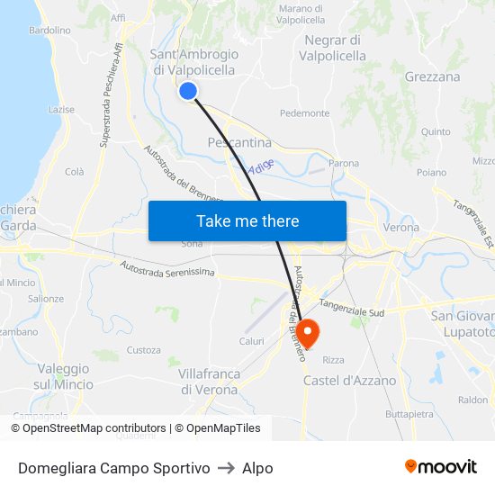 Domegliara Campo Sportivo to Alpo map