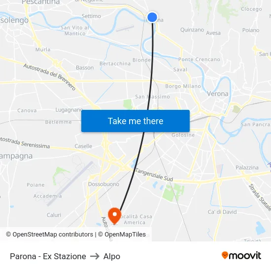Parona Stazione Vecchia A to Alpo map