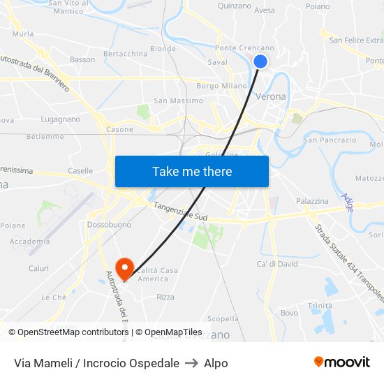 Via Mameli / Incrocio Ospedale to Alpo map