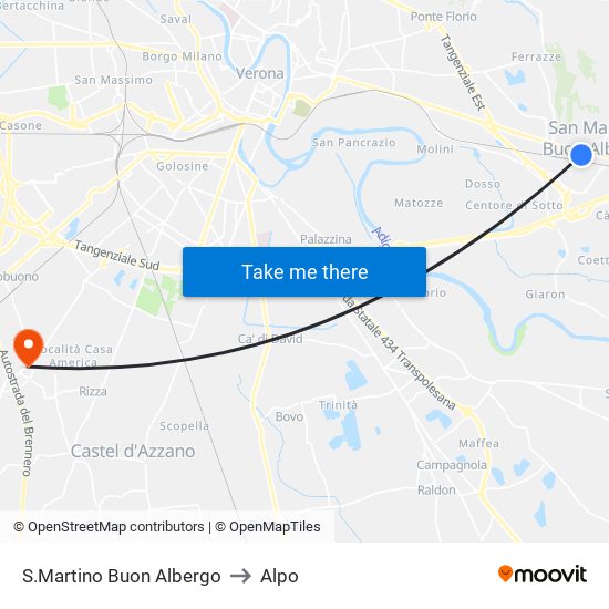 S.Martino Buon Albergo to Alpo map