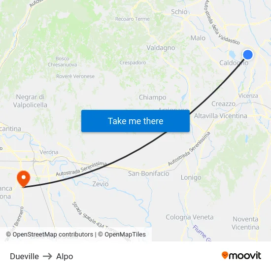 Dueville to Alpo map