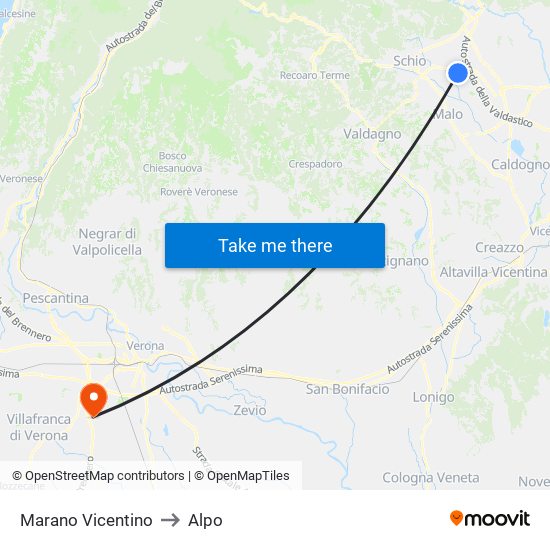 Marano Vicentino to Alpo map